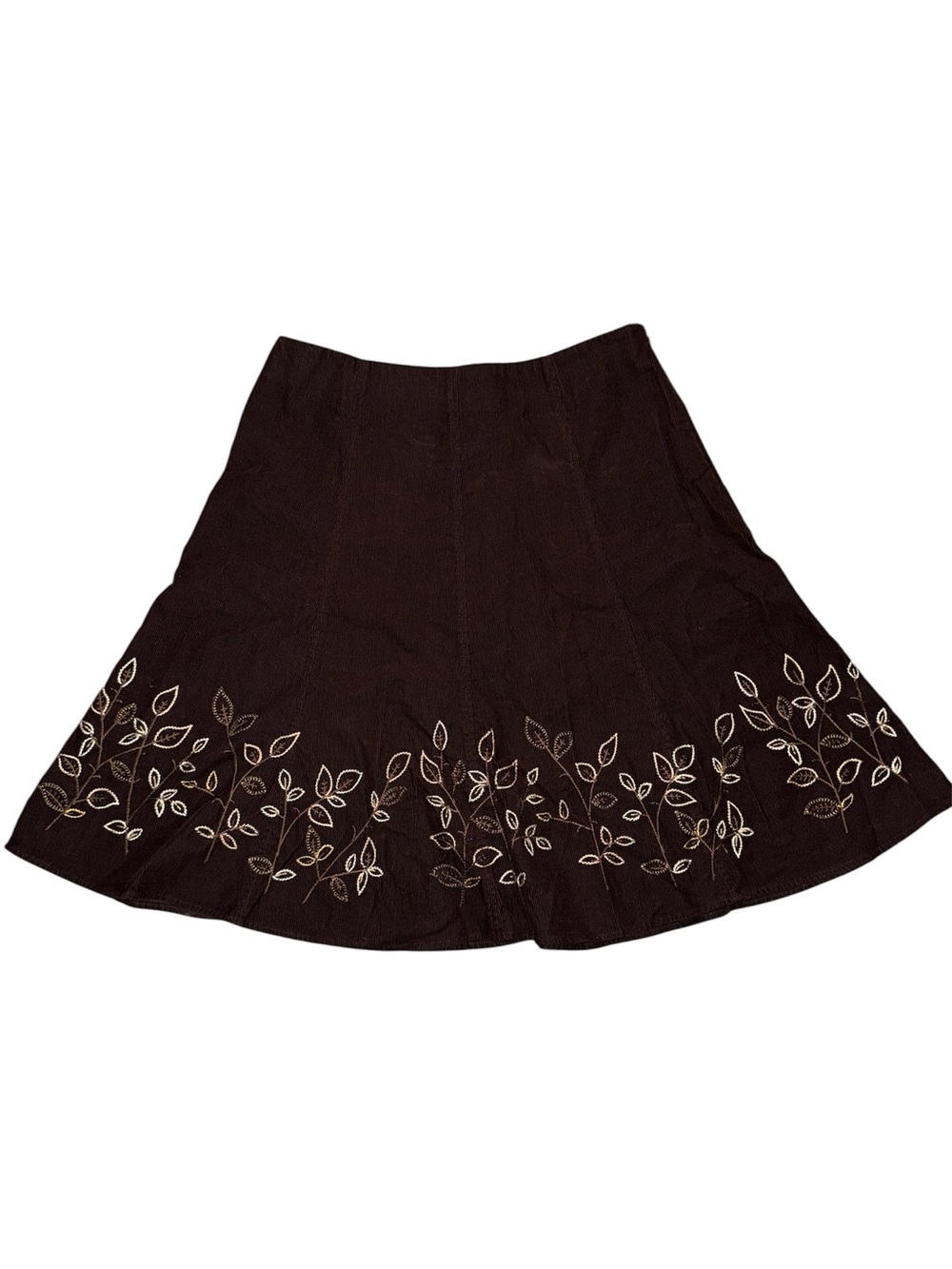 Brown Embroidered A-Line Skirt